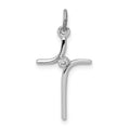 Sterling Silver Platinum-plated Cross with CZ Center Pendant, 22 x 13 mm