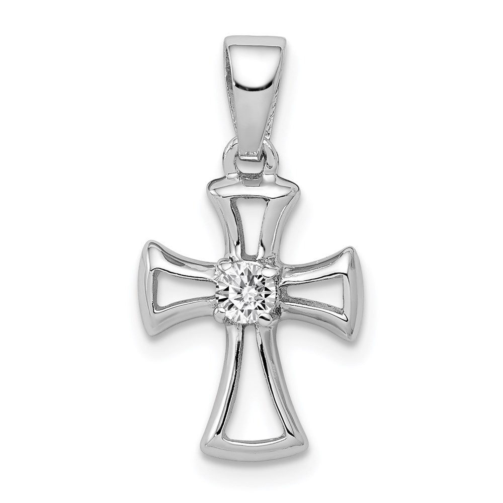 Sterling Silver Rhodium Plated CZ Open Cross Pendant, 21.6 x 11.42 mm