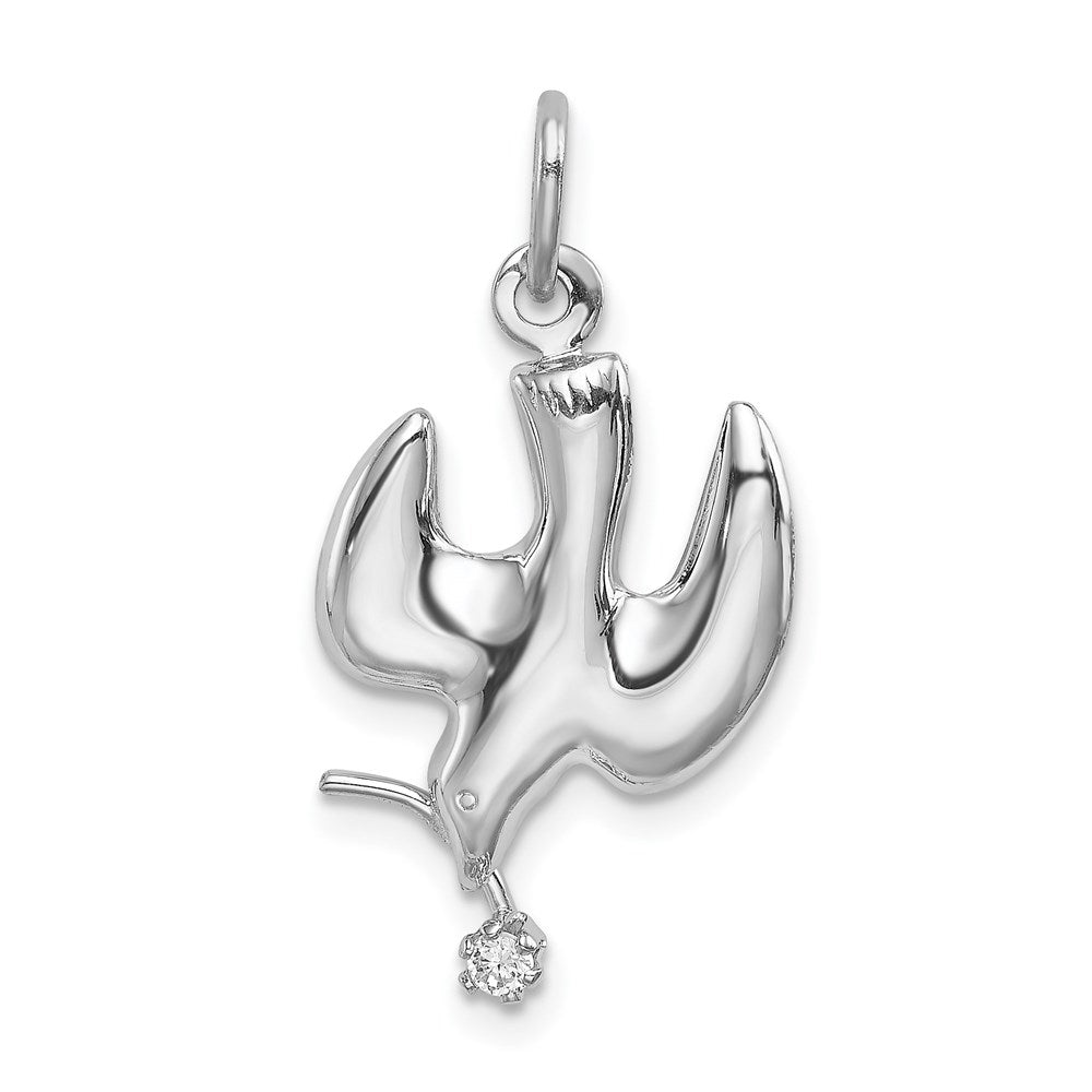 Sterling Silver Platinum-plated Polished Dove with CZ Pendant, 22 x 14 mm