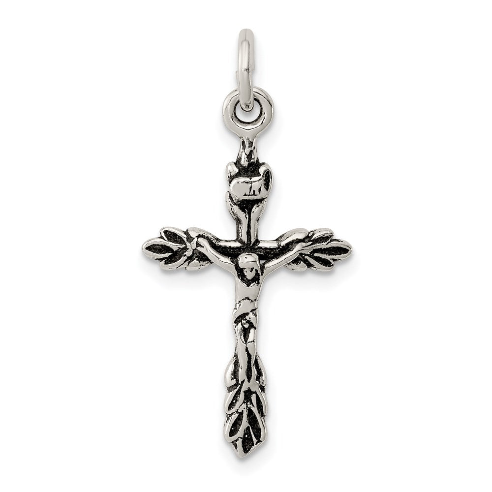 Sterling Silver Antiqued Crucifix Charm, 33 x 15 mm