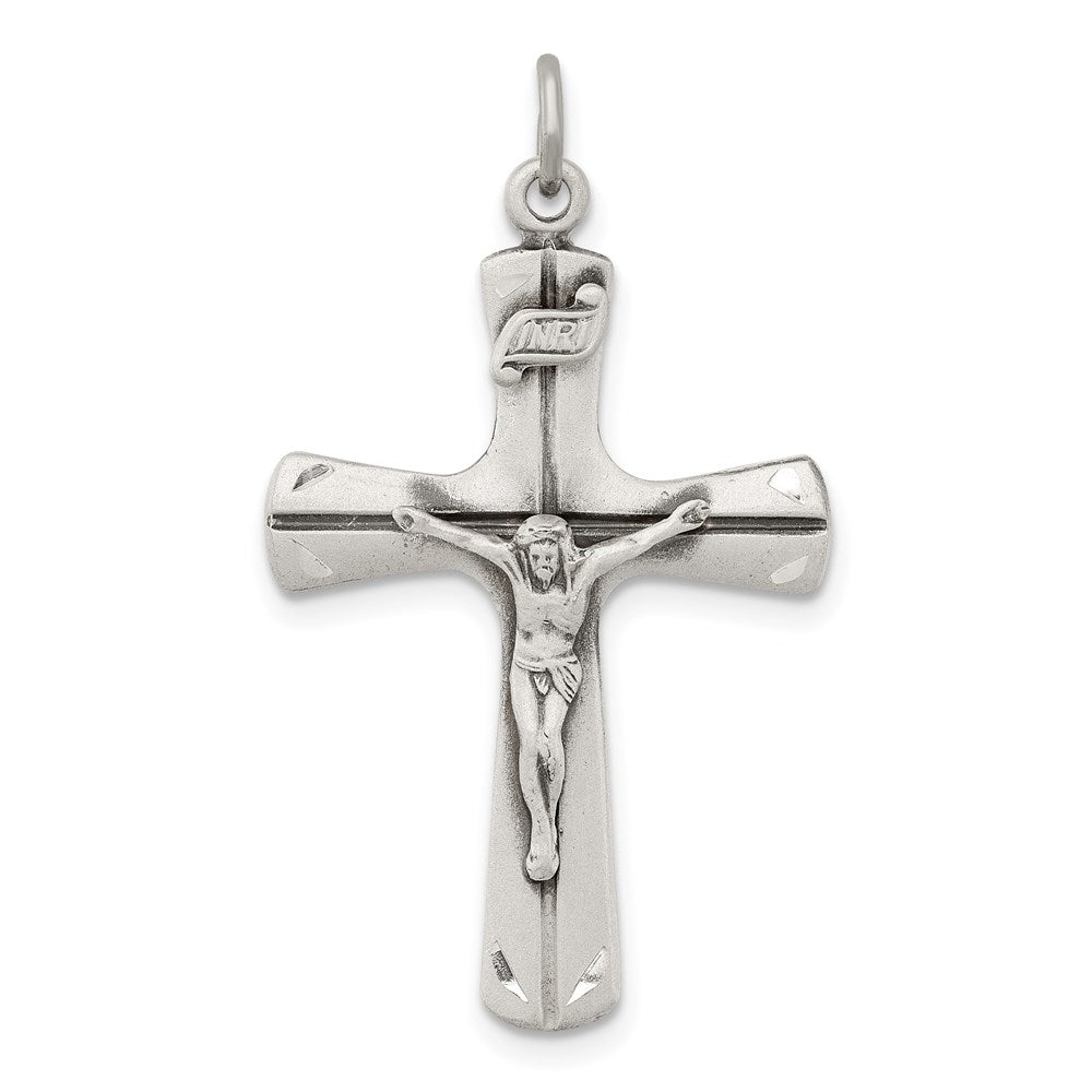 Sterling Silver Satin Antiqued Crucifix Pendant, 35 x 20 mm