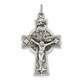 Sterling Silver Antiqued Satin Irish Crucifix Cross Pendant, 33 x 18 mm