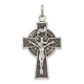 Sterling Silver Antiqued Satin Irish Crucifix Cross Pendant, 37 x 19 mm