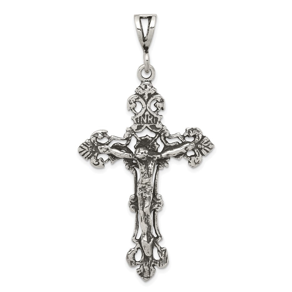 Sterling Silver Antiqued Crucifix Charm, 63 x 31 mm