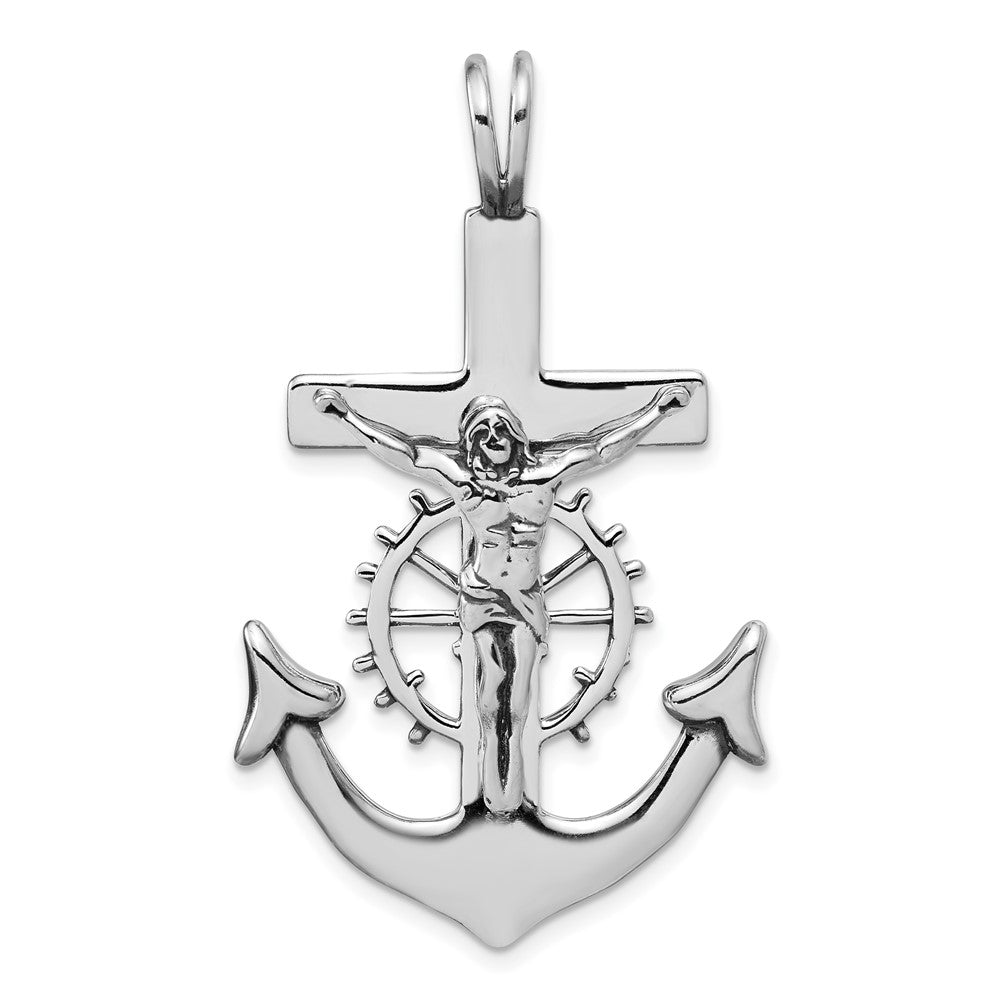 Sterling Silver Antiqued Mariner Crucifix Charm, 49 x 30 mm