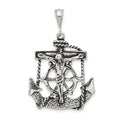 Sterling Silver Antiqued Mariner Crucifix Charm, 38 x 23 mm