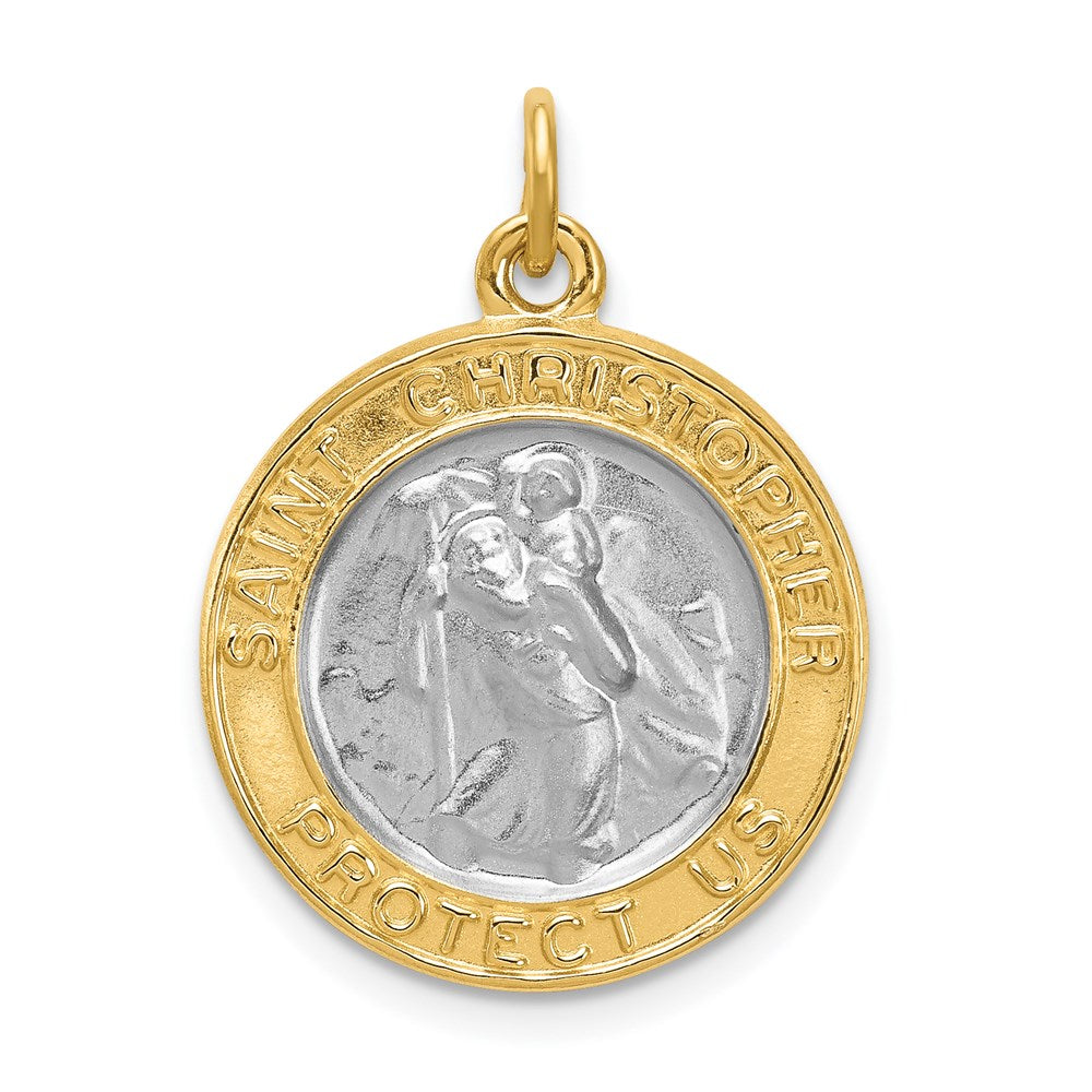 Sterling Silver Platinum-plated & Gold-plated St. Christopher Medal, 25 x 18 mm