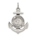Sterling Silver Antiqued Satin St Christopher Anchor Medal Pendant, 33 x 20 mm
