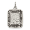 Sterling Silver Antiqued Square St. Christopher Medal Pendant, 25 x 15 mm