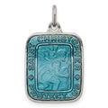 Sterling Silver Blue Enamel Square St. Christopher Medal Pendant, 25 x 15 mm