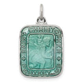 Sterling Silver Teal Enamel Square St. Christopher Medal Pendant, 25 x 15 mm