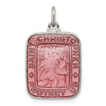 Sterling Silver Pink Enamel Square St. Christopher Medal Pendant, 25 x 15 mm