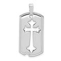 Sterling Silver Platinum-plated Polished Dog Tag w/Cut out Cross Pendant, 38 x 16 mm