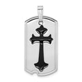 Sterling Silver Platinum-plated Polished Black Epoxy Cross Dog Tag Pendant, 38 x 16 mm