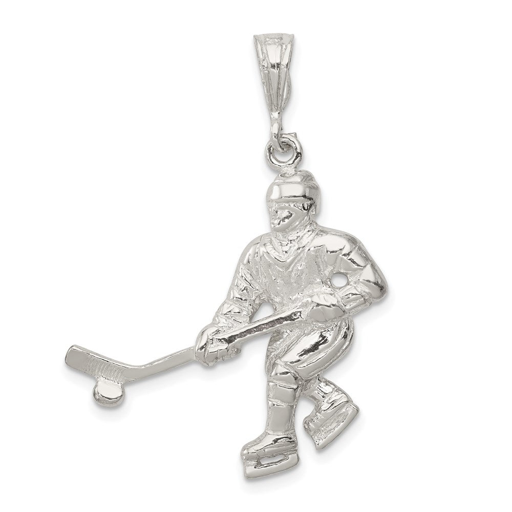 Sterling Silver Hockey Player Charm, 37 x 28 mm