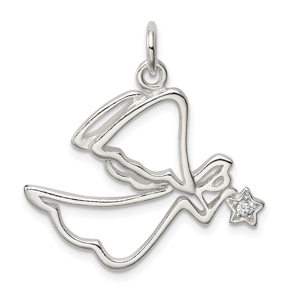 Sterling Silver CZ Angel Pendant, 31 x 27 mm