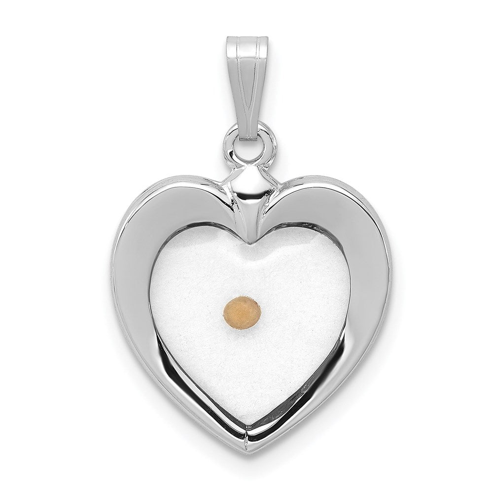 Sterling Silver Platinum-plated Large Heart with Mustard Seed Pendant, 18 x 15 mm