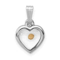 Sterling Silver Platinum-plated Small Heart with Mustard Seed Pendant, 15 x 13 mm