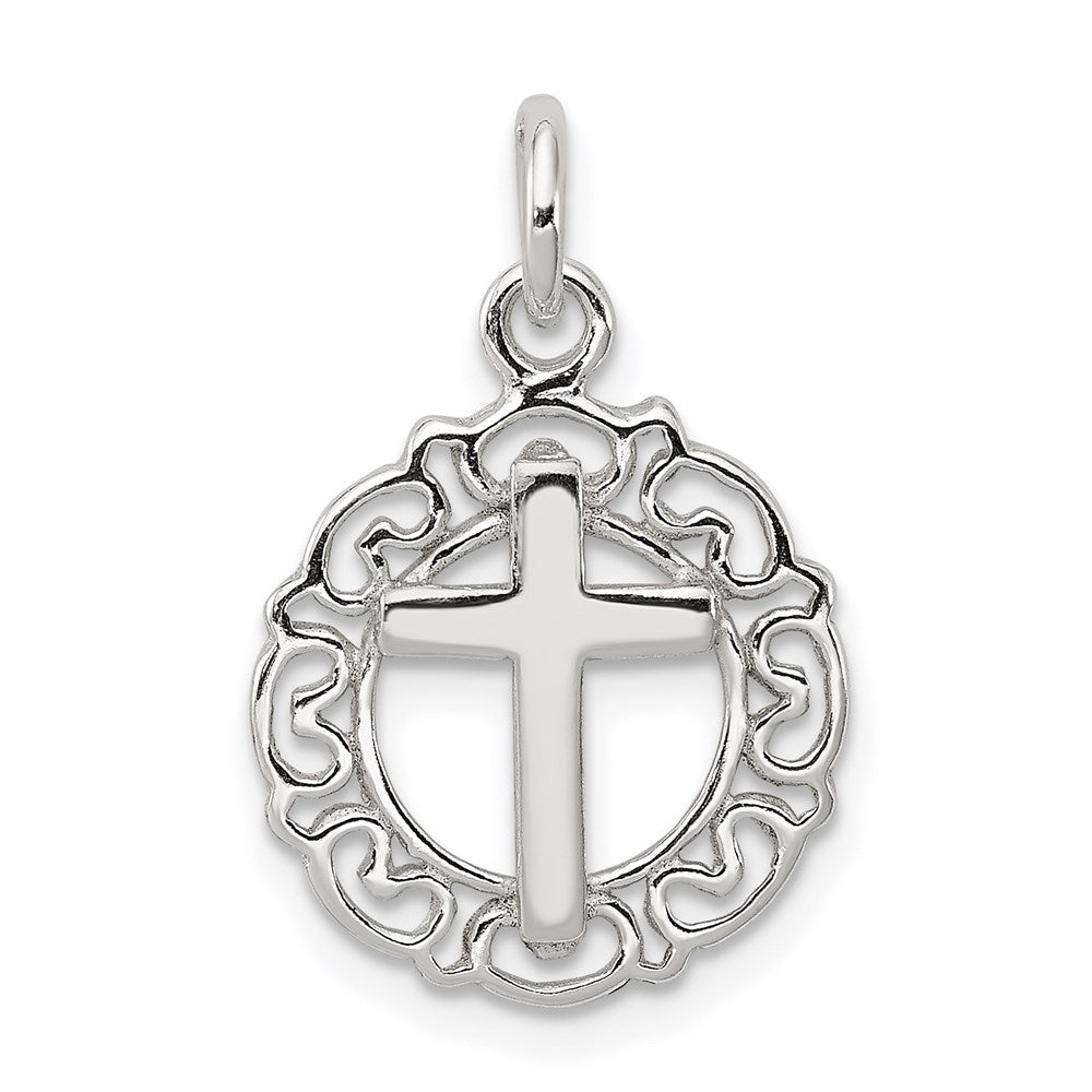 Sterling Silver Circle & Cross Pendant, 24 x 15 mm