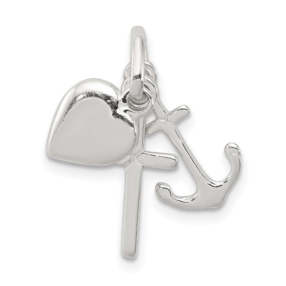Sterling Silver Anchor & Heart Pendant, 22 x 19 mm
