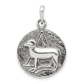 Sterling Silver Polished Antique Finish Aries Horoscope Zodiac Pendant, 29 x 19 mm