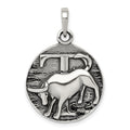 Sterling Silver Polished Antique Finish Taurus Horoscope Zodiac Pendant, 29 x 19 mm