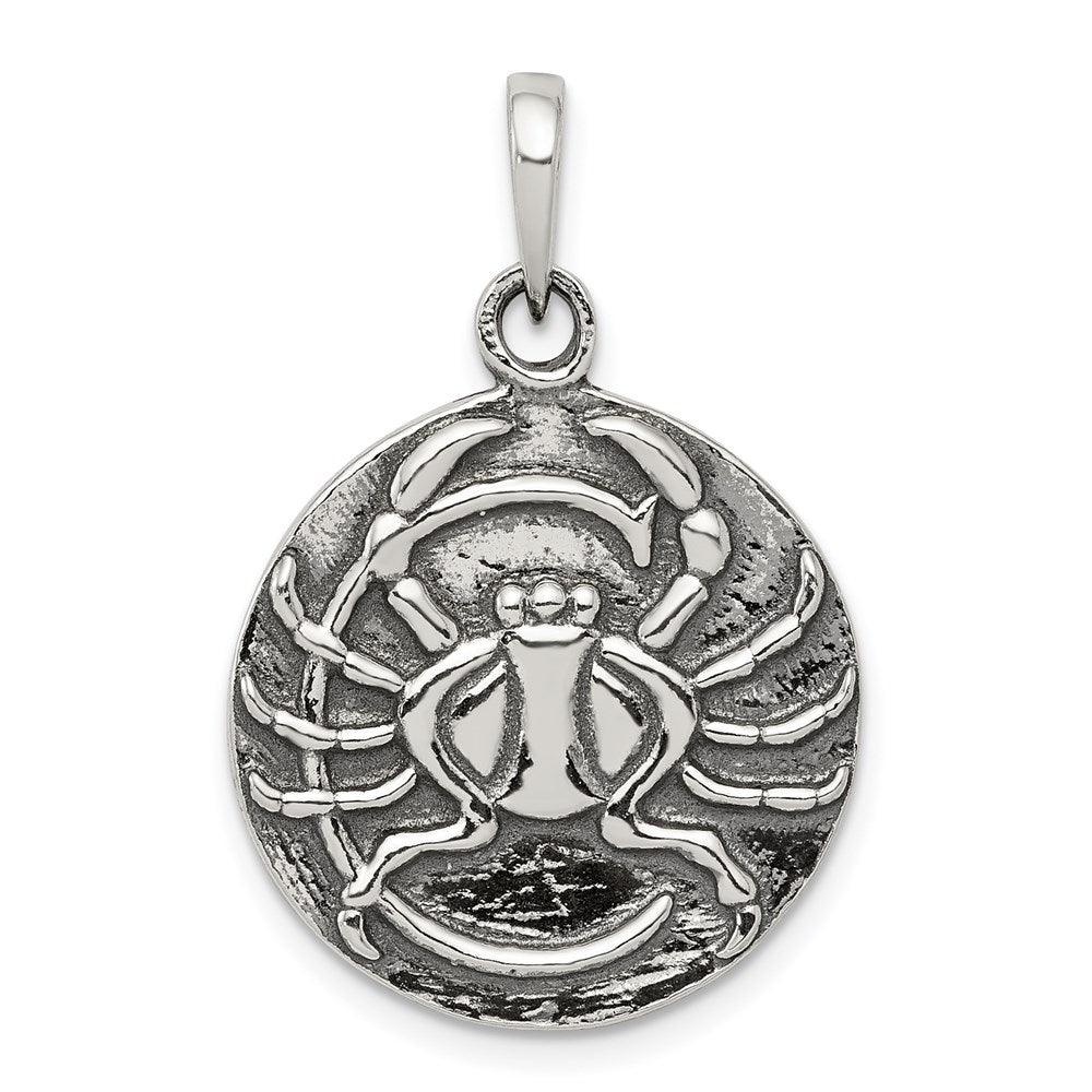 Sterling Silver Polished Antique Finish Cancer Horoscope Zodiac Pendant, 29 x 19 mm