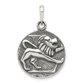 Sterling Silver Polished Antique Finish Leo Horoscope Zodiac Pendant, 29 x 19 mm