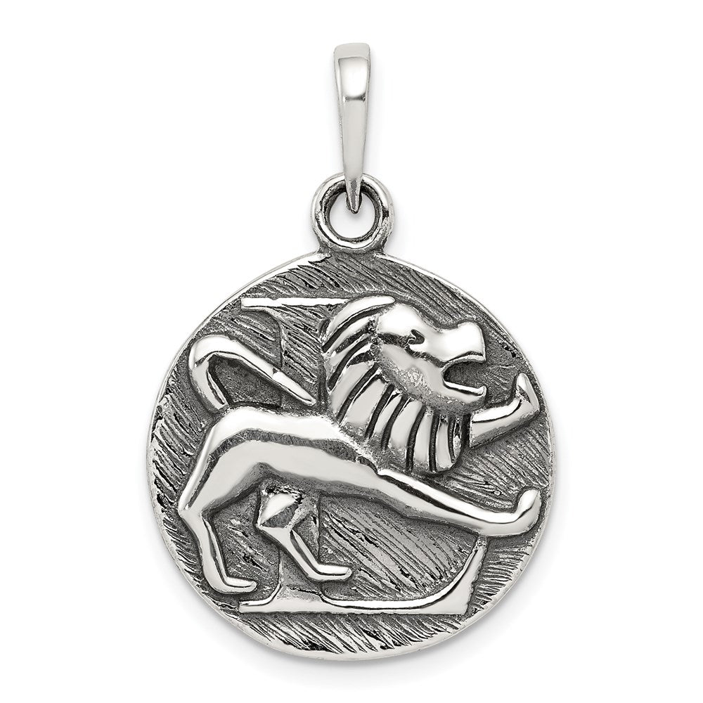Sterling Silver Polished Antique Finish Leo Horoscope Zodiac Pendant, 29 x 19 mm