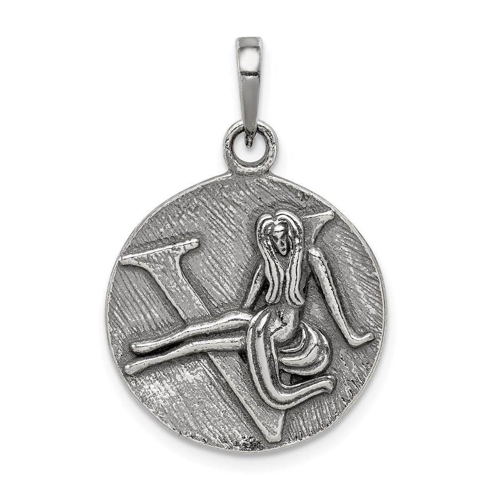 Sterling Silver Polished Antique Finish Virgo Horoscope Zodiac Pendant, 29 x 19 mm