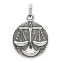 Sterling Silver Polished Antique Finish Libra Horoscope Zodiac Pendant, 29 x 19 mm