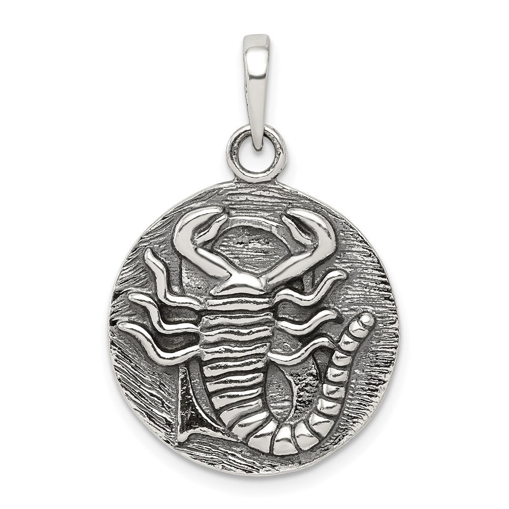 Sterling Silver Polished Antique Finish Scorpio Horoscope Zodiac Pendant, 29 x 19 mm