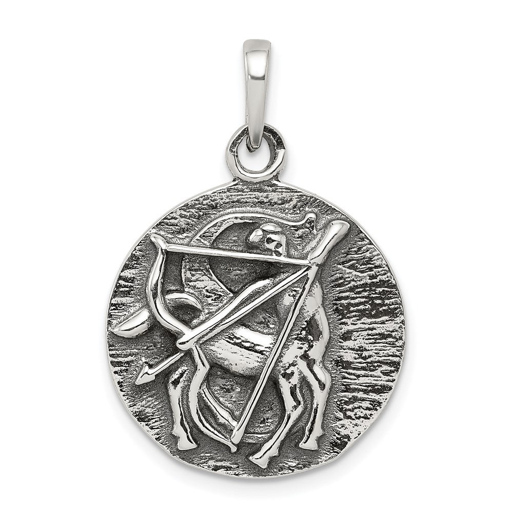 Sterling Silver Polished Antique Finish Sagittarius Horoscope Zodiac Pendan, 29 x 19 mm