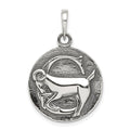 Sterling Silver Polished Antique Finish Capricorn Horoscope Zodiac Pendant, 29 x 19 mm