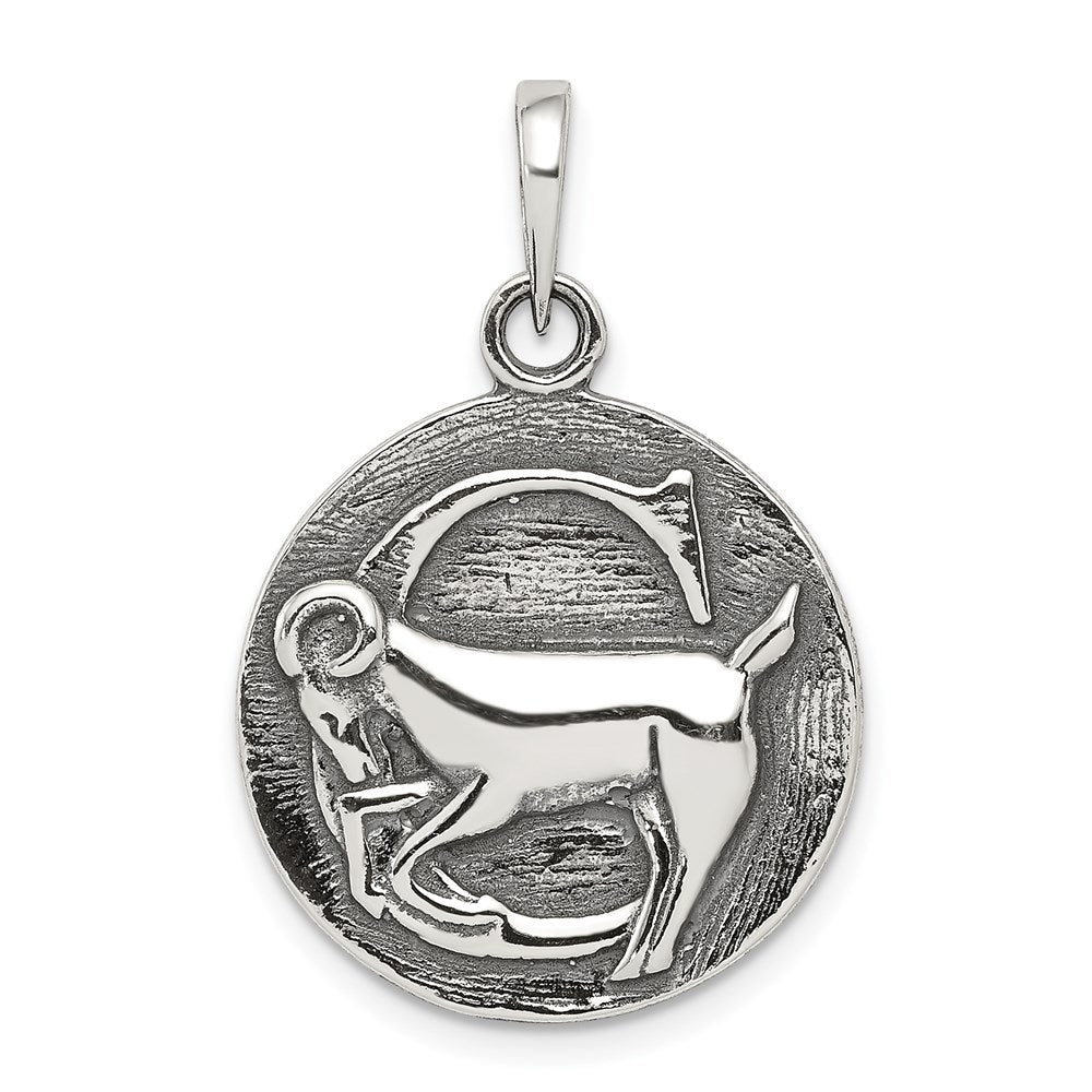 Sterling Silver Polished Antique Finish Capricorn Horoscope Zodiac Pendant, 29 x 19 mm