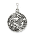 Sterling Silver Polished Antique Finish Aquarius Horoscope Zodiac Pendant, 29 x 19 mm