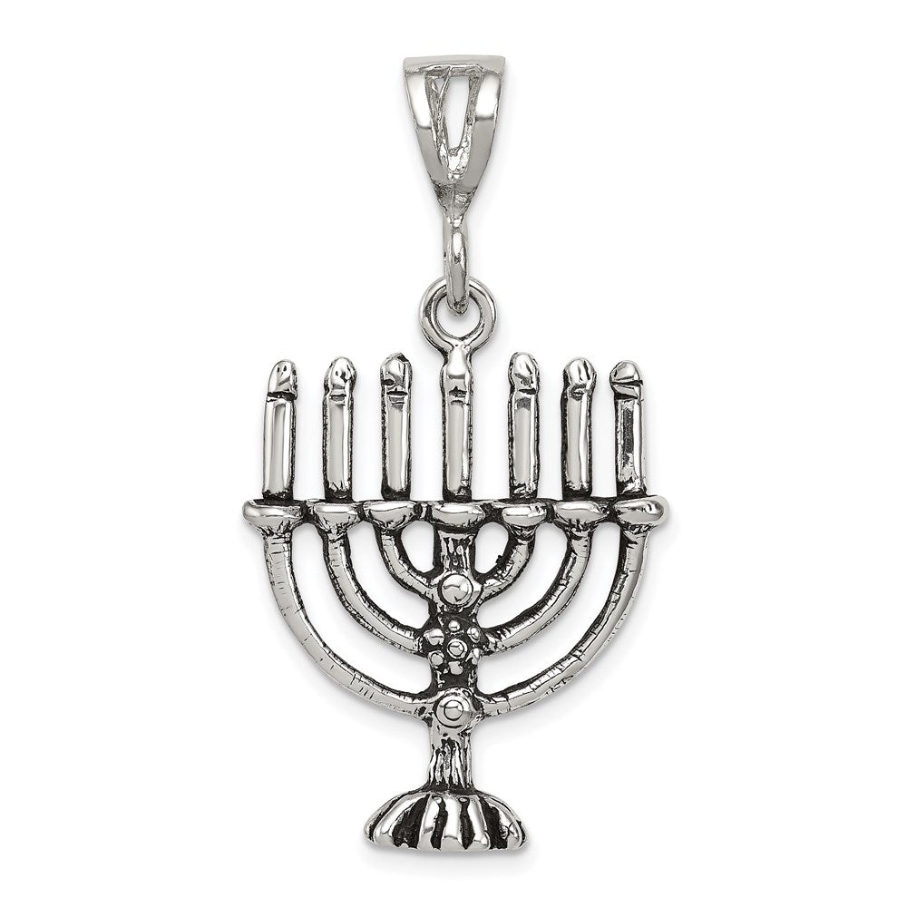 Sterling Silver Antiqued Menorah Charm, 42 x 22 mm