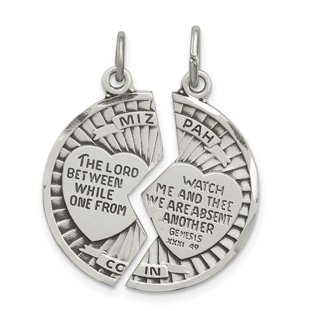 Sterling Silver Satin Antiqued 2-Piece Mizpah Pendant, 31 x 23 mm