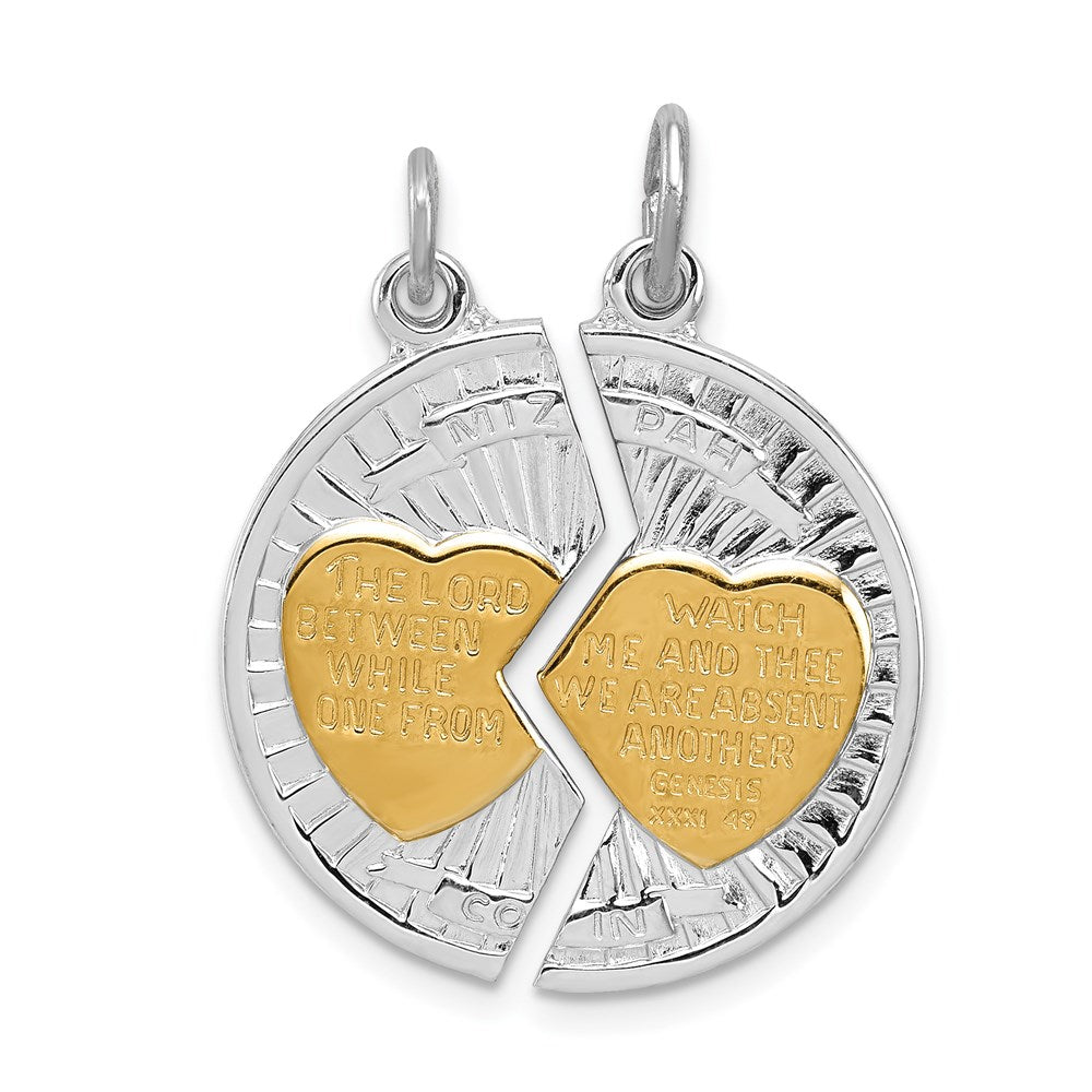 Sterling Silver Platinum-plated & Gold-plated Polished Mizpah 2-piece Penda, 31 x 23 mm