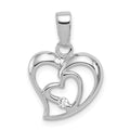 Sterling Silver Rhodium-plated CZ Open Double Heart Pendant, 23 x 15 mm