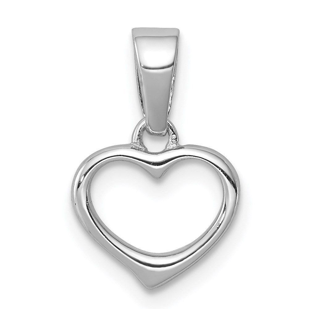 Sterling Silver Rhodium Plated Open Heart Pendant, 18 x 10 mm