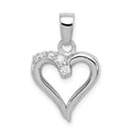 Sterling Silver Rhodium Plated CZ Heart Pendant, 24 x 15 mm
