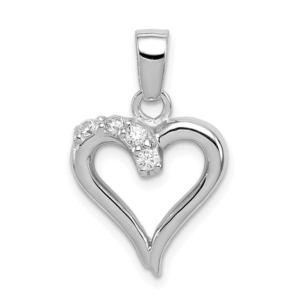 Sterling Silver Rhodium Plated CZ Heart Pendant, 24 x 15 mm
