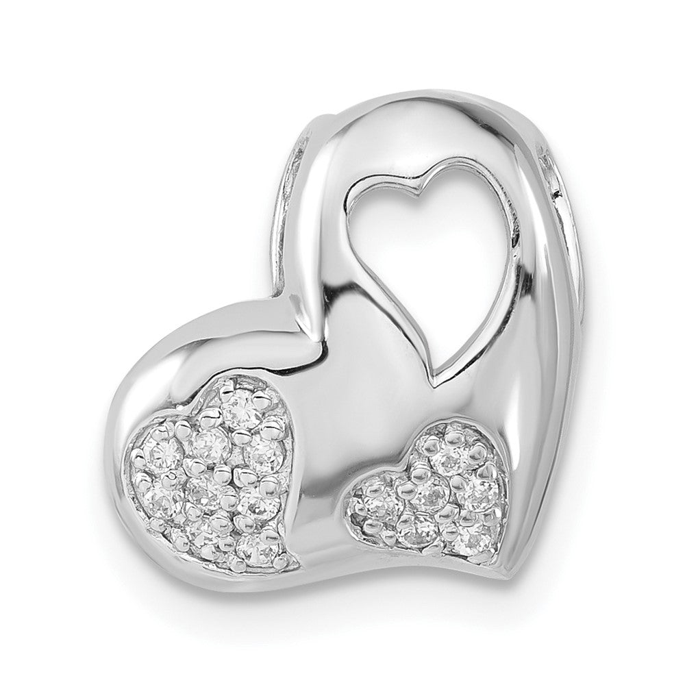 Sterling Silver Rhodium-plated CZ Heart Slide, 16 x 13.3 mm