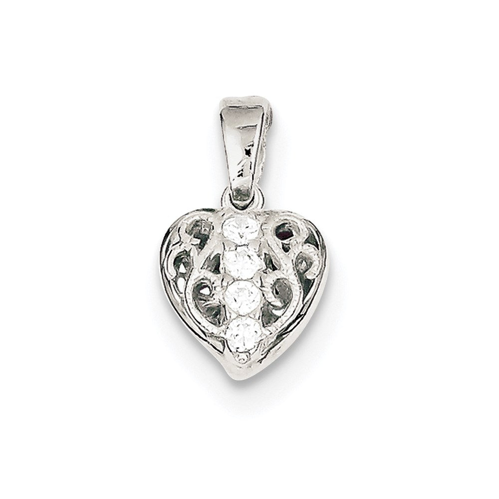 Sterling Silver CZ Heart Pendant, 18 x 10 mm