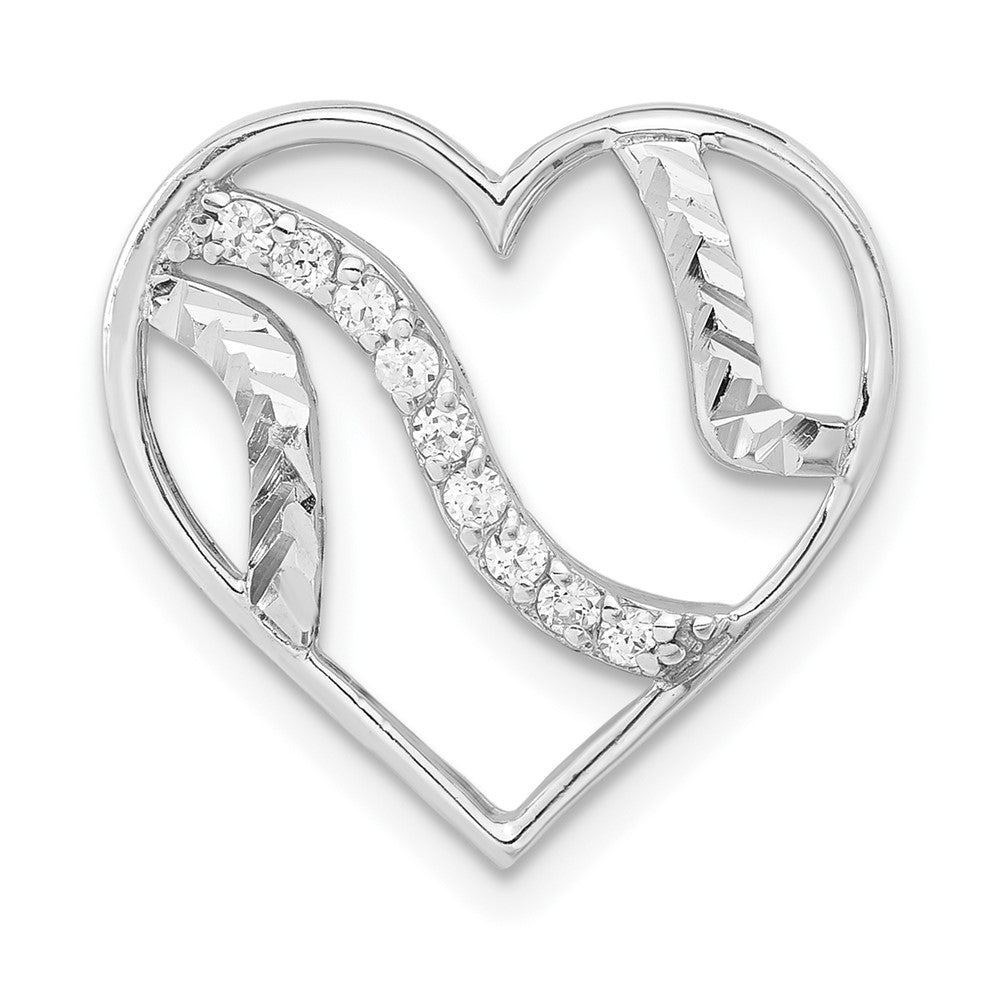 Sterling Silver Polished & Diamond-cut CZ Heart Slide Pendant, 18.65 x 19.2 mm