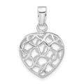 Sterling Silver Rhodium-plated Heart Pendant, 26 x 16.3 mm