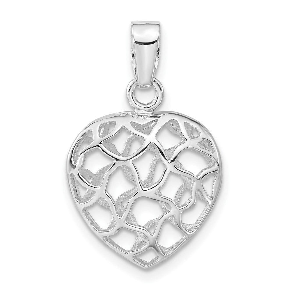 Sterling Silver Rhodium-plated Heart Pendant, 26 x 16.3 mm