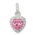 Sterling Silver Clear CZ and Pink CZ Heart Pendant, 19 x 11 mm