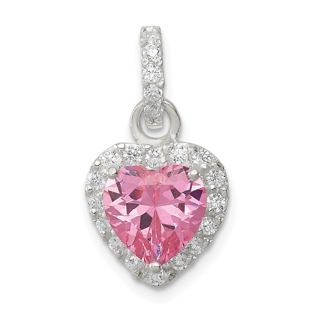 Sterling Silver Clear CZ and Pink CZ Heart Pendant, 19 x 11 mm